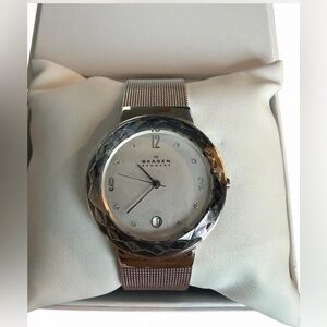 Skagen Lenora Crystal Face Steel Mesh Watch